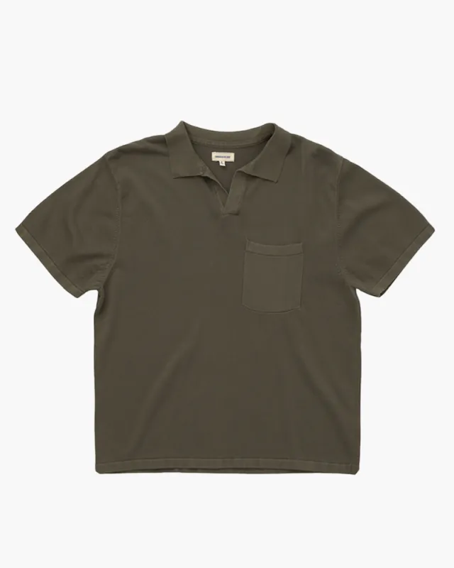 Raman Johnny Collar S/S Knit Polo - OLIVE made by Umber & Ochre