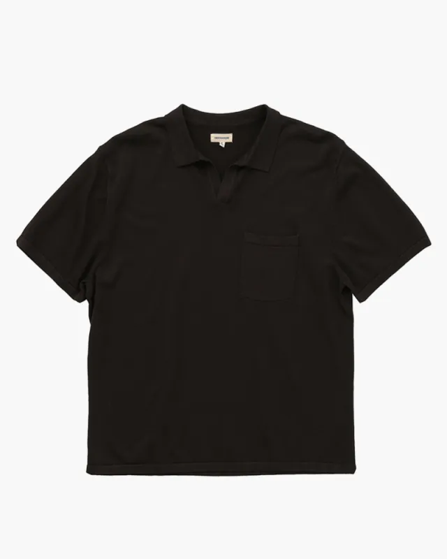 Raman Johnny Collar S/S Knit Polo - BLACK made by Umber & Ochre