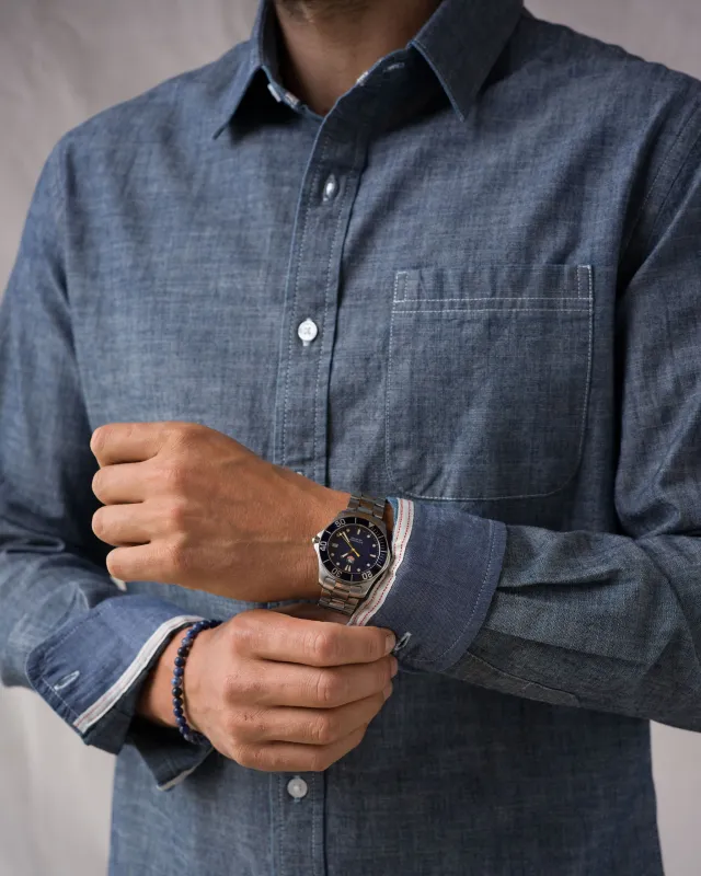 L/S Tailored Shirt Surplus Chambray 6oz - Indigo Rinse made by Ace Rivington