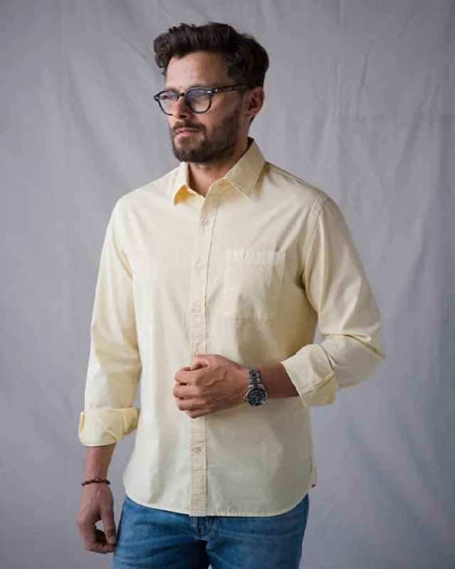 L/S Tailored Shirt - Compact Poplin - Parchment Vintage made by Ace Rivington