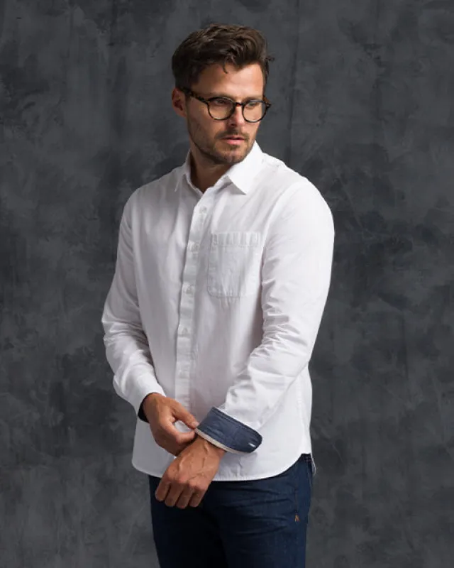 L/S Tailored Shirt - Compact Poplin - White Rinse made by Ace Rivington