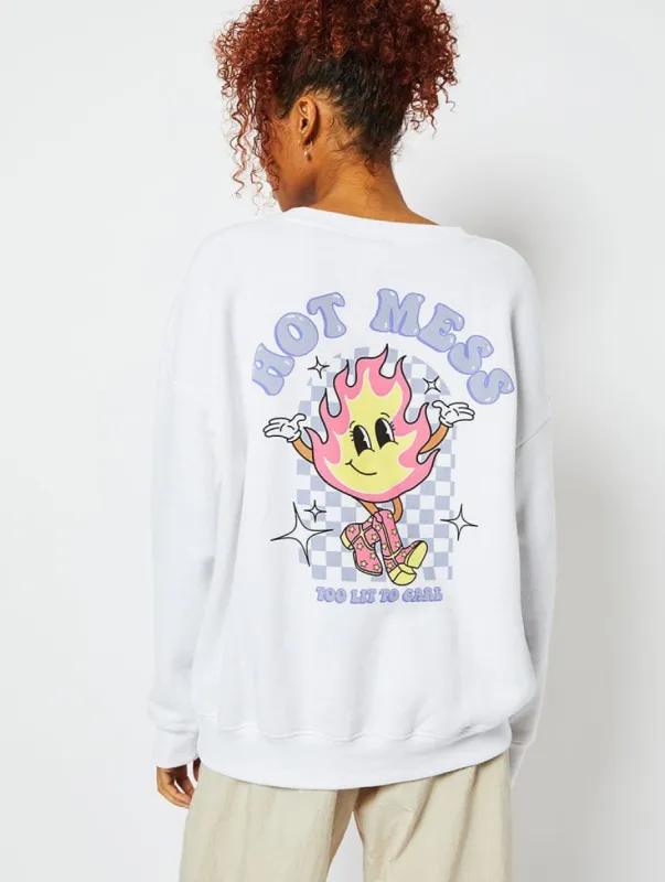 Hot Mess White Oversized Sweatshirt sold by Skinnydip London