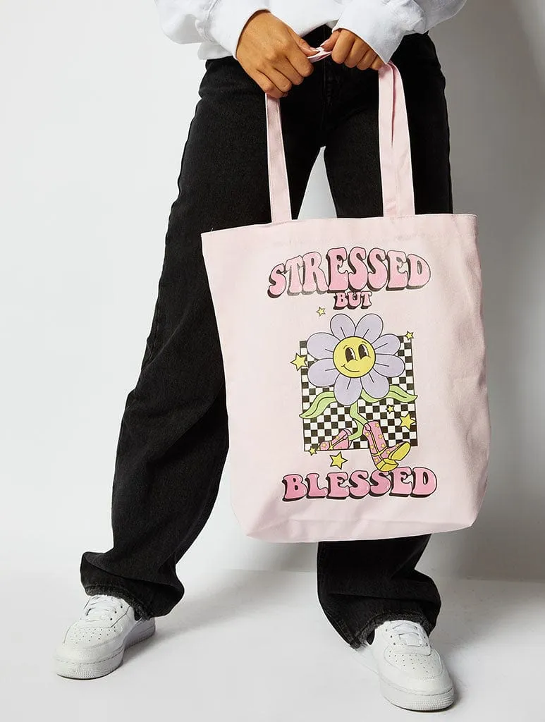 Stressed But Blessed Slogan Tote Bag sold by Skinnydip London