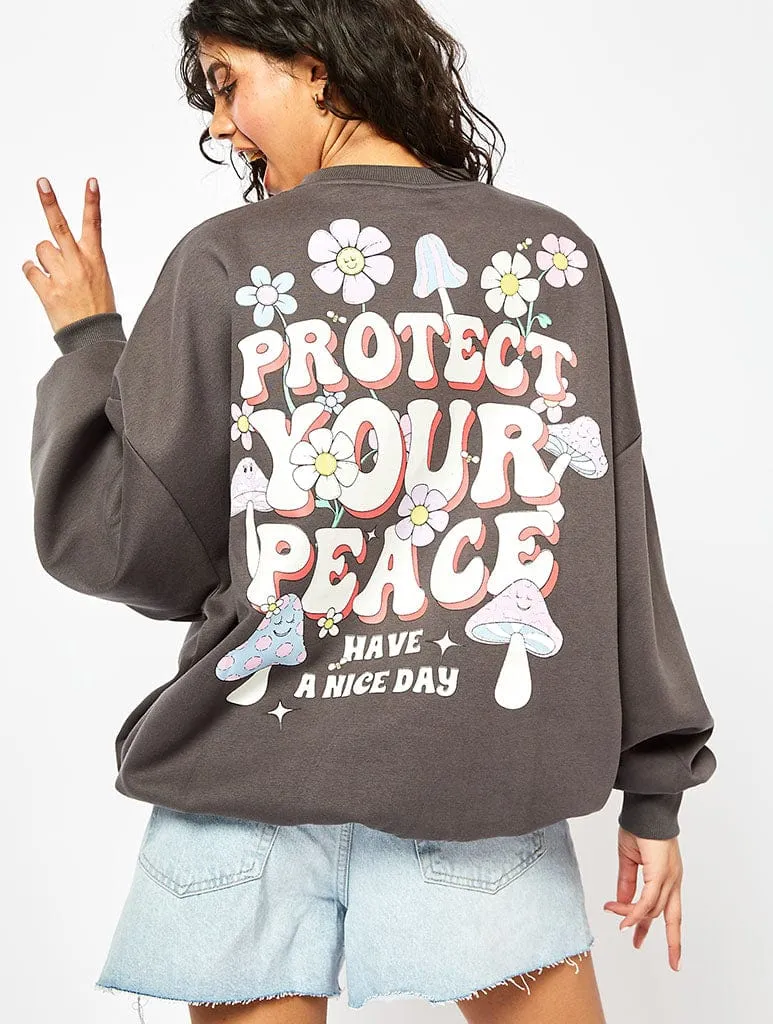Protect Your Peace Acid Wash Oversized Sweatshirt sold by Skinnydip London product image thumbnail 3
