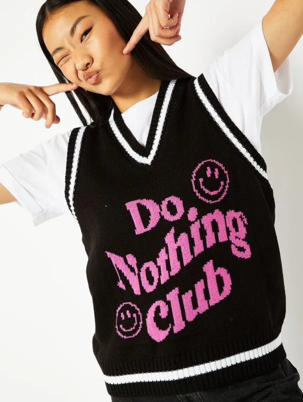 Do Nothing Club Black Knitted Vest sold by Skinnydip London