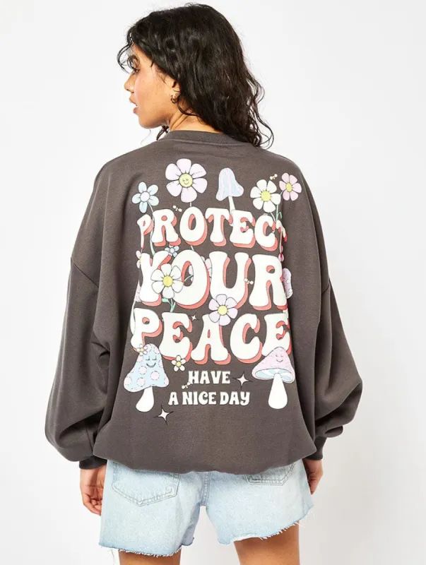 Protect Your Peace Acid Wash Oversized Sweatshirt sold by Skinnydip London