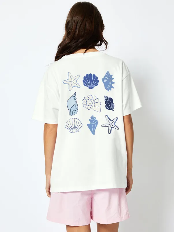 Blue Sea Shells T-Shirt In Ecru sold by Skinnydip London
