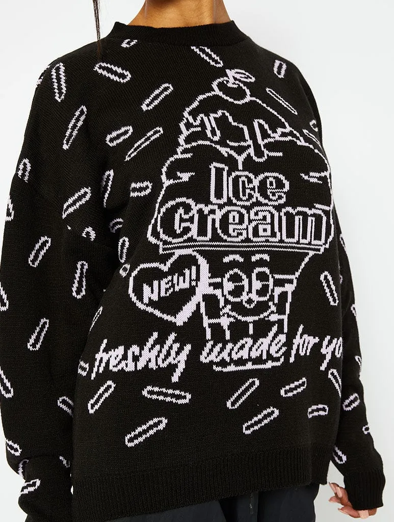 Black Ice Cream Oversized Knitted Jumper sold by Skinnydip London product image thumbnail 2