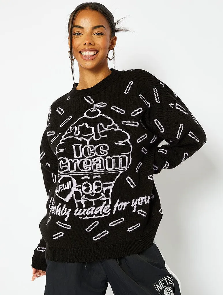 Black Ice Cream Oversized Knitted Jumper sold by Skinnydip London product image thumbnail 3