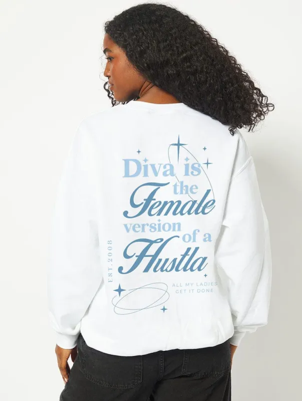 Female Version of a Hustla Sweatshirt in White made by Skinnydip London