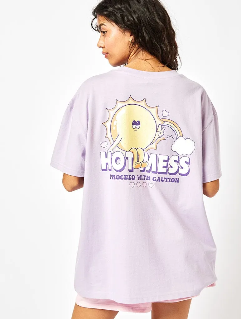 Hot Mess Oversized Lilac T-Shirt sold by Skinnydip London