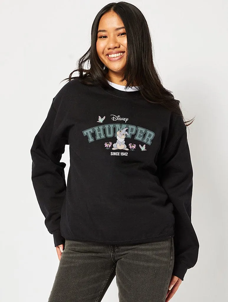 Disney Thumper Varsity Sweatshirt In Black sold by Skinnydip London
