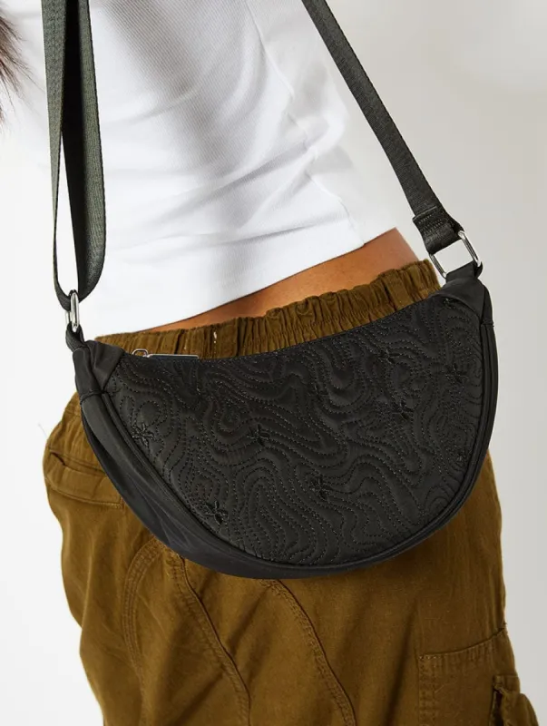 Black Swirl Quilted Nylon Hobo Cross Body Bag sold by Skinnydip London