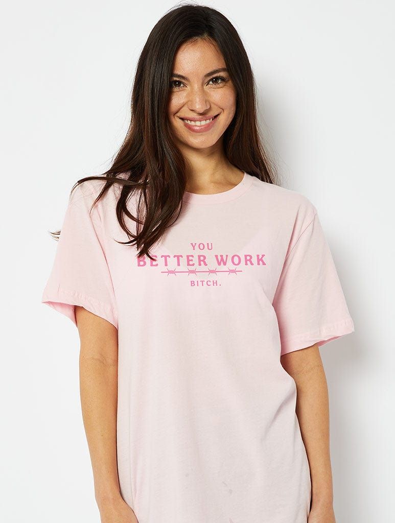 You Better Work T-Shirt in Pink sold by Skinnydip London