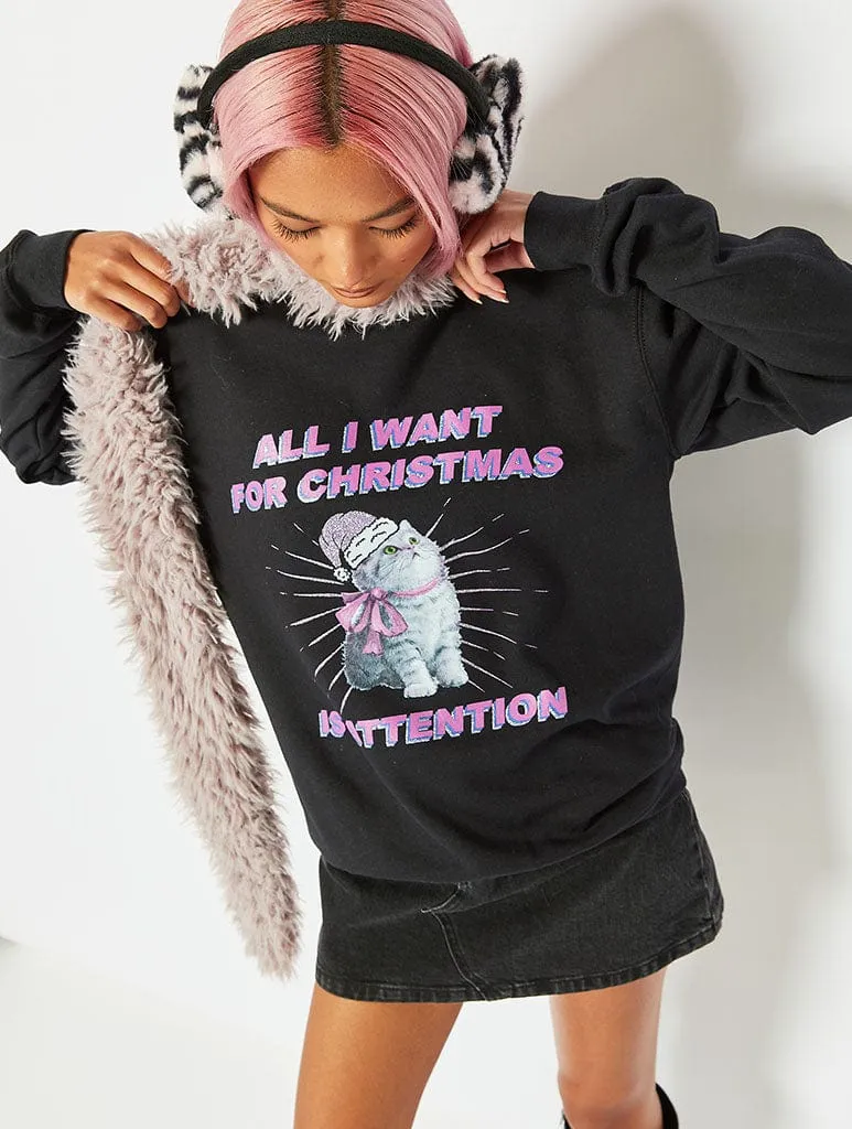All I Want for Christmas is Attention Cat Sweatshirt sold by Skinnydip London product image thumbnail 3