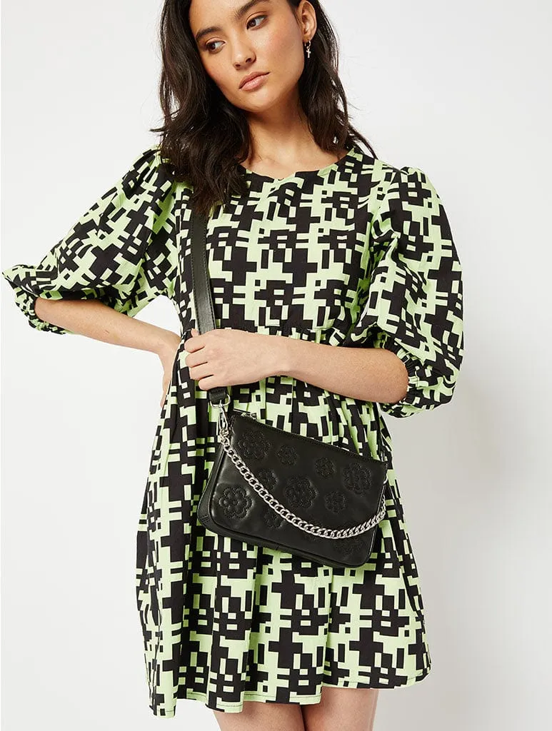 Black Double Pouchette Flower Quilt Cross Body Bag sold by Skinnydip London product image thumbnail 3