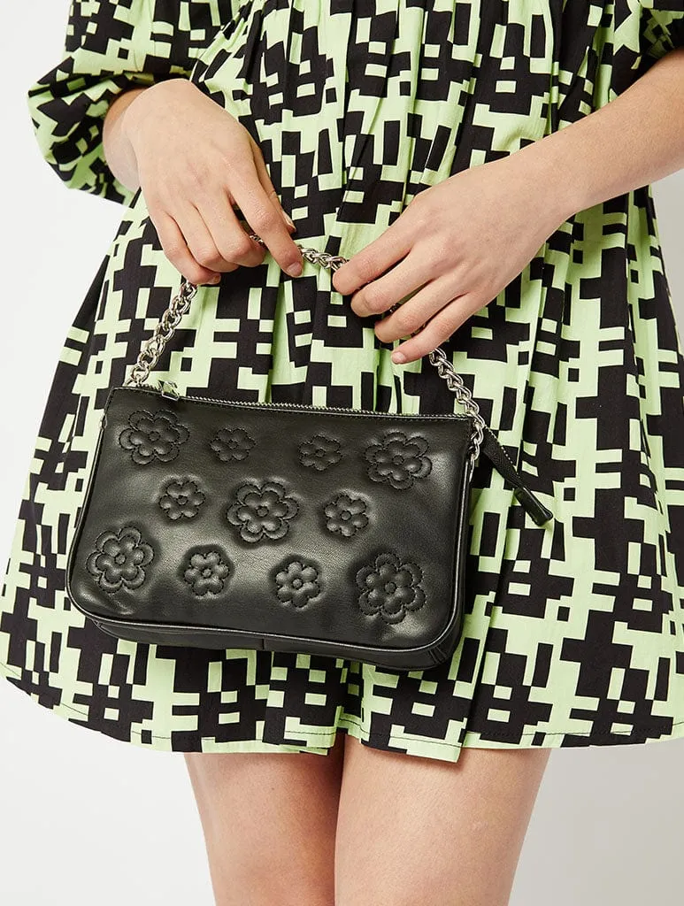Black Double Pouchette Flower Quilt Cross Body Bag sold by Skinnydip London