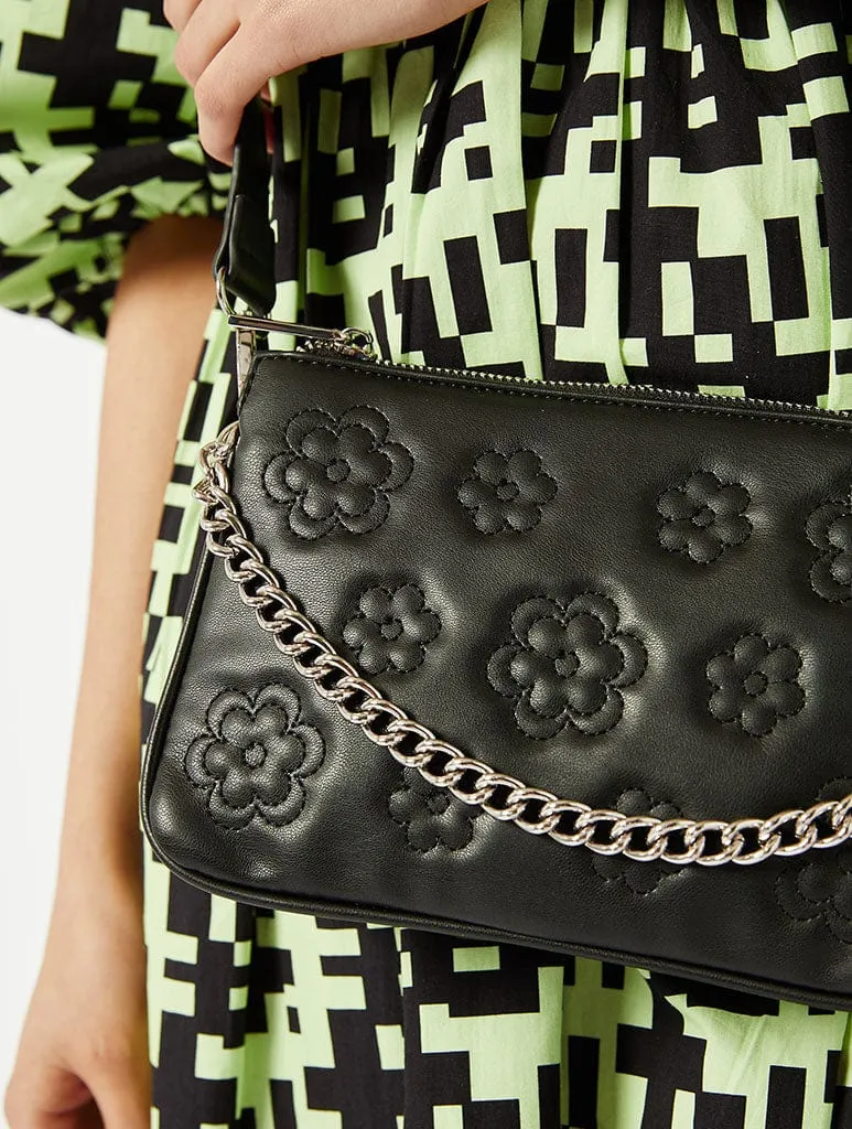 Black Double Pouchette Flower Quilt Cross Body Bag sold by Skinnydip London product image thumbnail 2