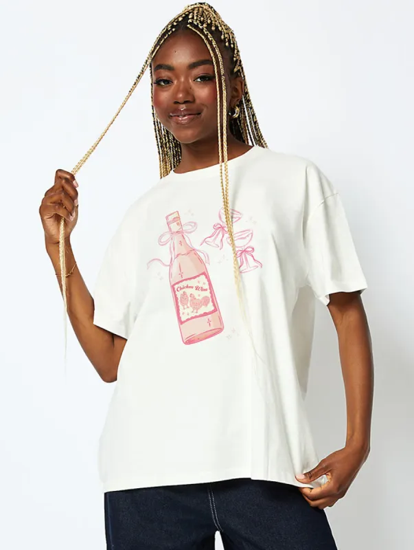 Chicken Wine T-Shirt In Ecru sold by Skinnydip London