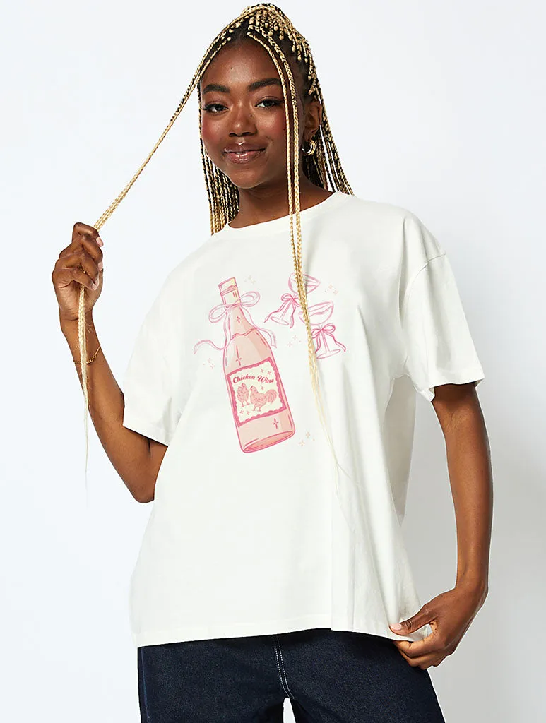 Chicken Wine T-Shirt In Ecru sold by Skinnydip London
