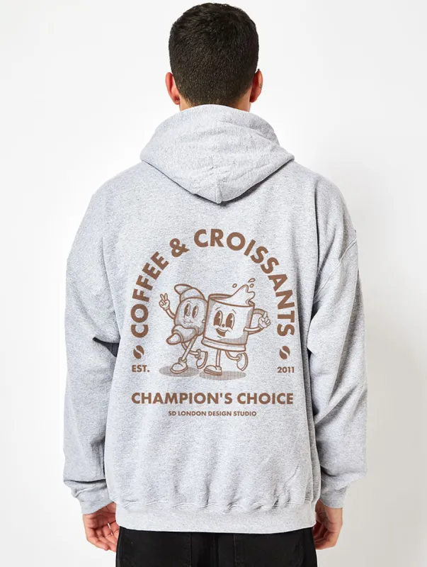 Coffee & Croissants Hoodie in Grey sold by Skinnydip London