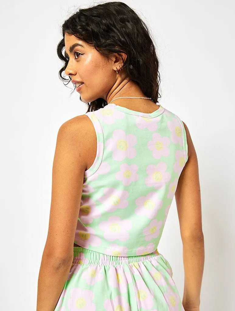 Happy Flowers Vest in Pink & Green sold by Skinnydip London product image thumbnail 2
