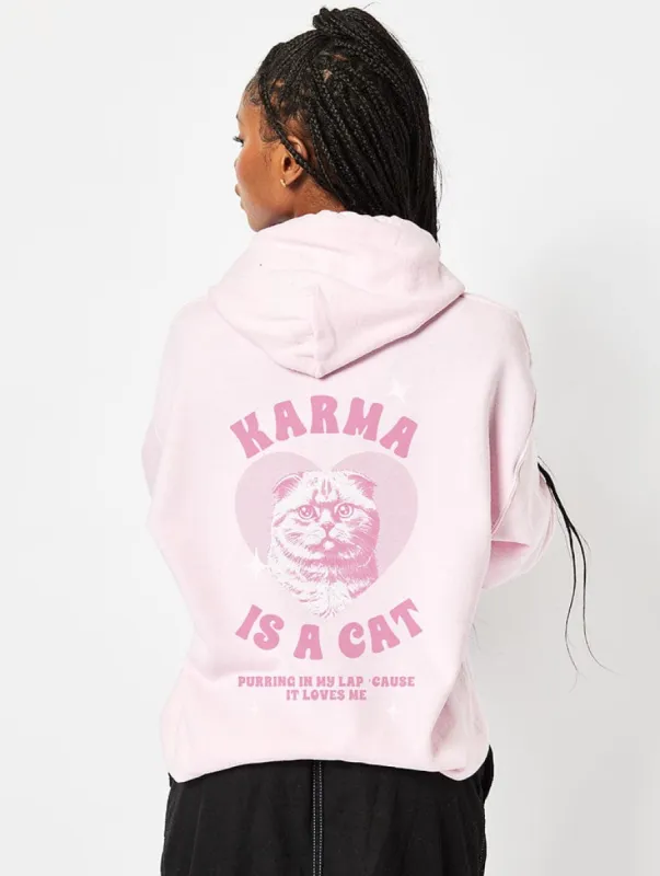 Karma Is A Cat Hoodie In Pink sold by Skinnydip London