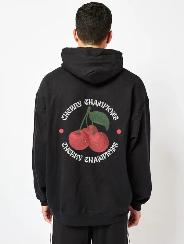 Cherry Champions Hoodie in Black sold by Skinnydip London