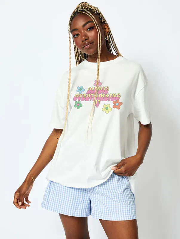 Always Overthinking Ecru T-Shirt made by Skinnydip London