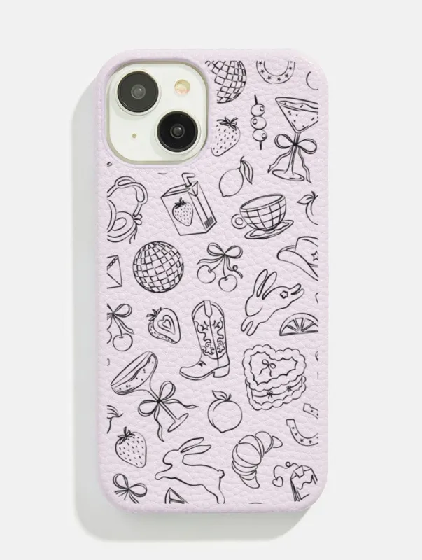 Lilac Coquette Doodle Vegan Leather iPhone Case sold by Skinnydip London