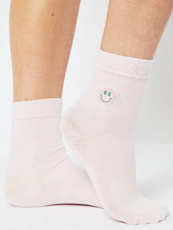 Pink Micro Happy Face Socks sold by Skinnydip London