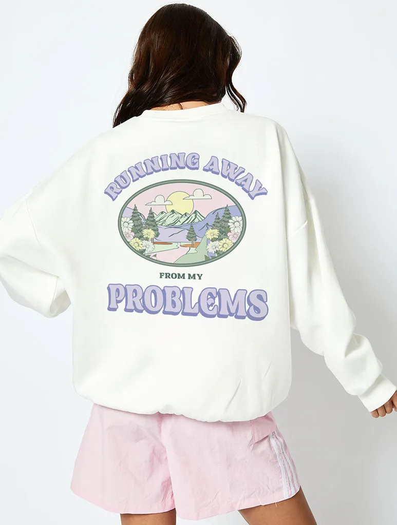 Running Away From My Problems Sweatshirt In Ecru sold by Skinnydip London product image thumbnail 2