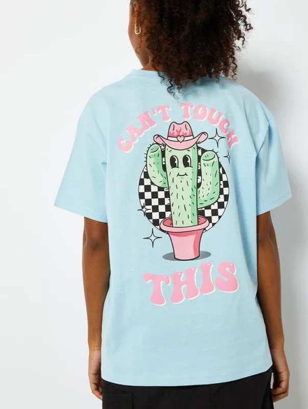 Can't Touch This Cactus Oversized T-Shirt in Blue made by Skinnydip London