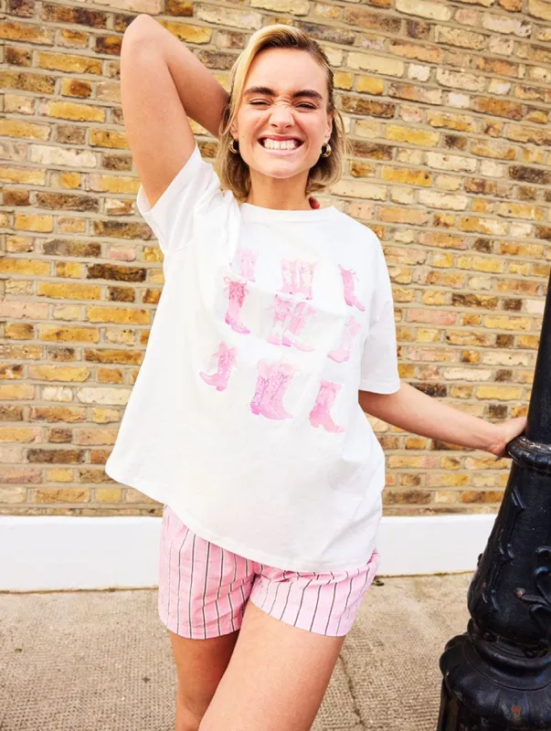 Coquette Cowboy Boot T-Shirt In Ecru sold by Skinnydip London