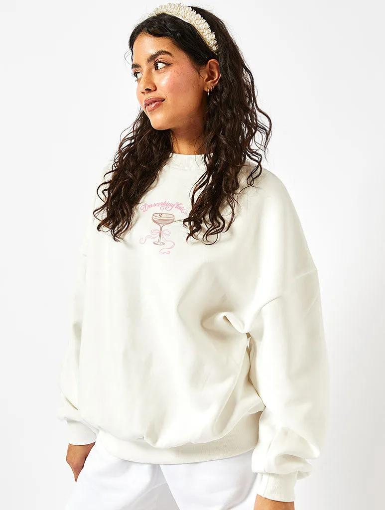 I'm Working Late Sweatshirt In Ecru sold by Skinnydip London