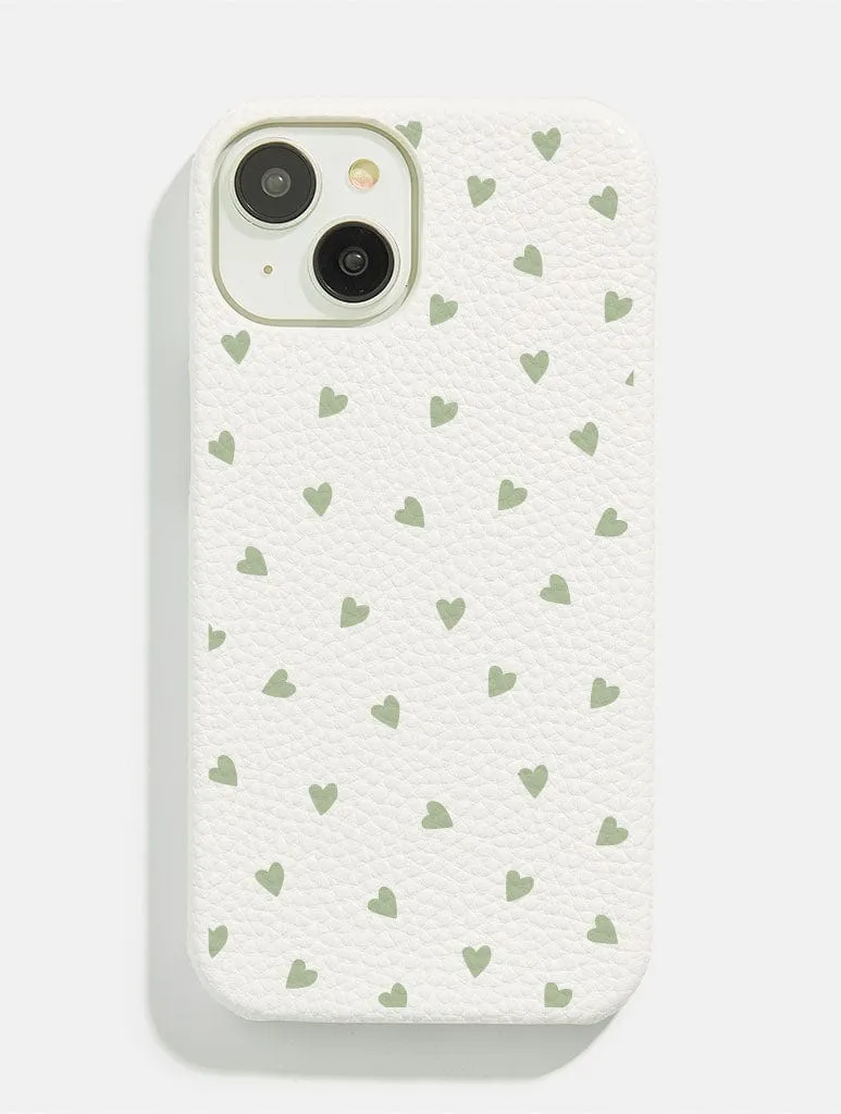 White Sage Ditsy Heart Vegan Leather iPhone Case sold by Skinnydip London