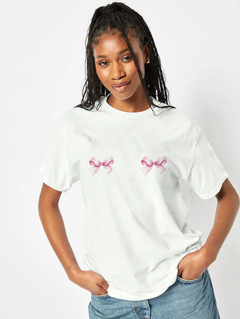 Bow Boobs T-Shirt in Ecru sold by Skinnydip London