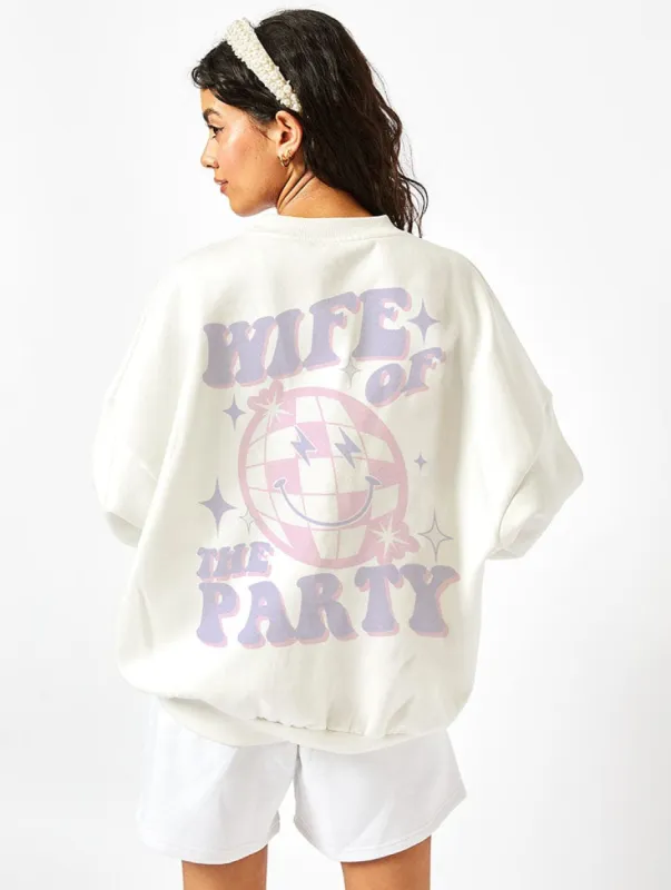 Wife Of The Party Sweatshirt In Ecru sold by Skinnydip London