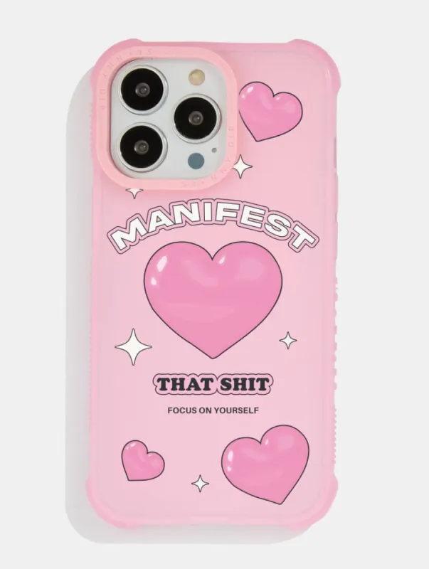 Manifest That Shit Pink Shock iPhone Case sold by Skinnydip London