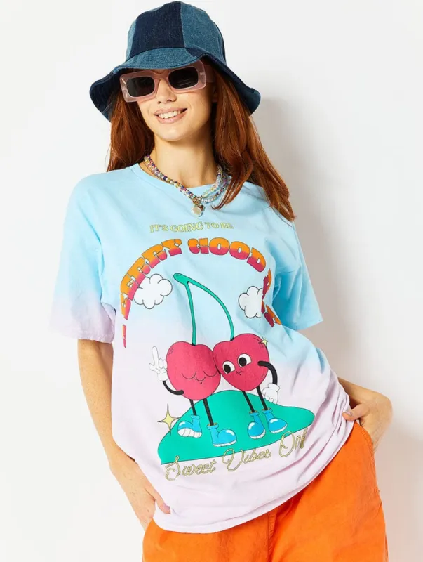Cherry Good Day Graphic Tie Dye Oversized T-Shirt sold by Skinnydip London