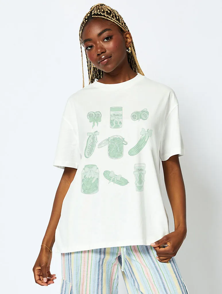 Pickle Lover T-Shirt In Ecru sold by Skinnydip London