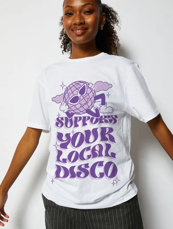Support Your Local Disco T-Shirt in White made by Skinnydip London