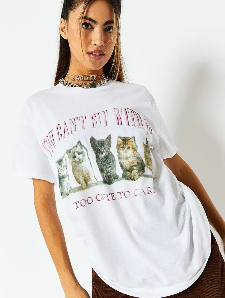 You Can't Sit With Us Kitten Oversized T-Shirt sold by Skinnydip London