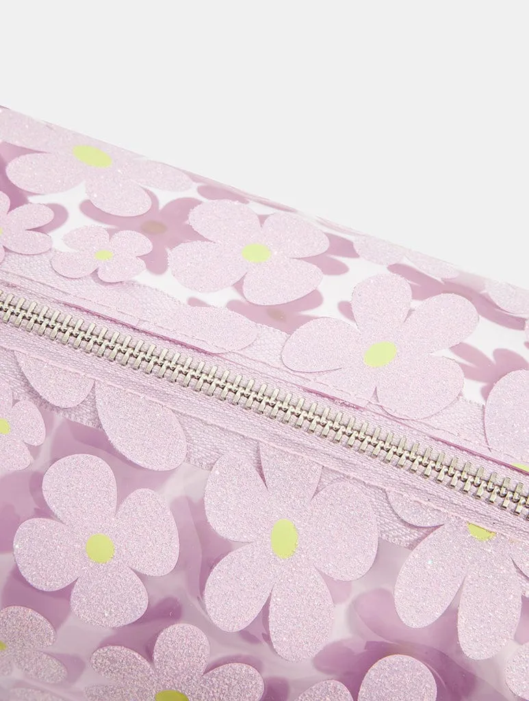 Warped Lilac Glitter Flower Makeup Bag sold by Skinnydip London product image thumbnail 4
