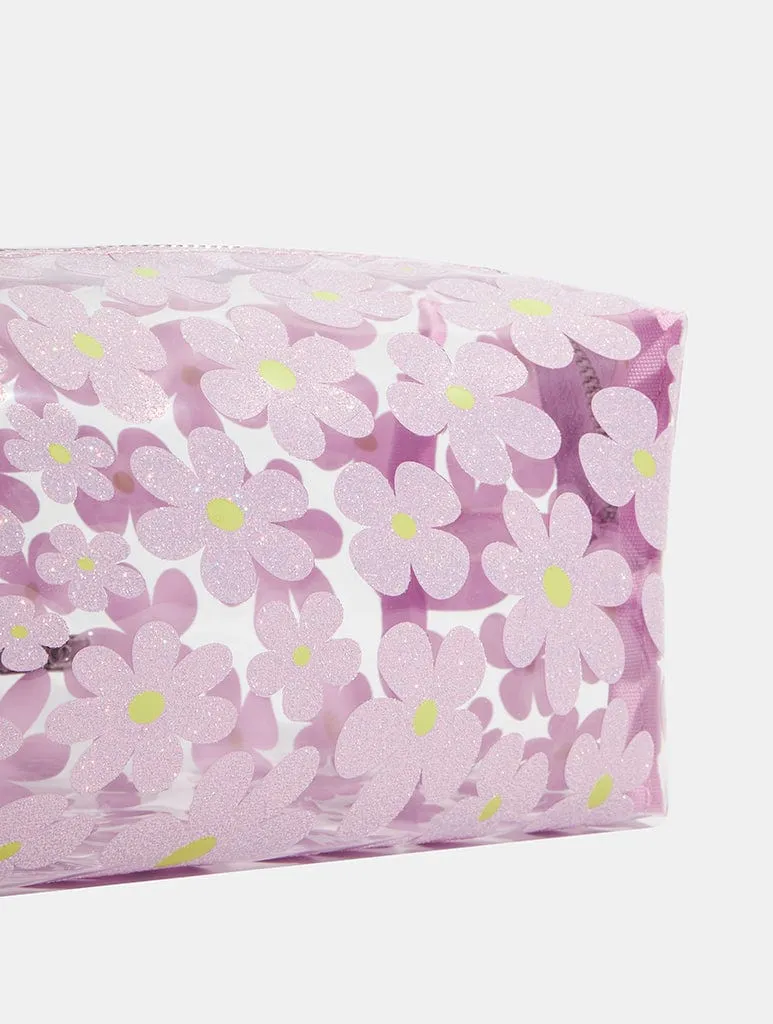 Warped Lilac Glitter Flower Makeup Bag sold by Skinnydip London product image thumbnail 2