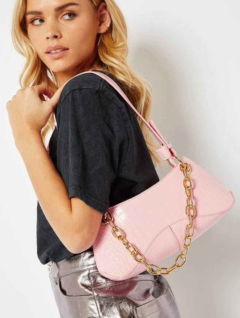 Pink Croc Chain Shoulder Bag sold by Skinnydip London