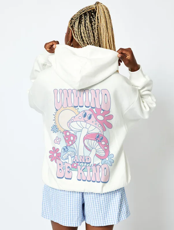 Unwind And Be Kind Hoodie In Ecru sold by Skinnydip London