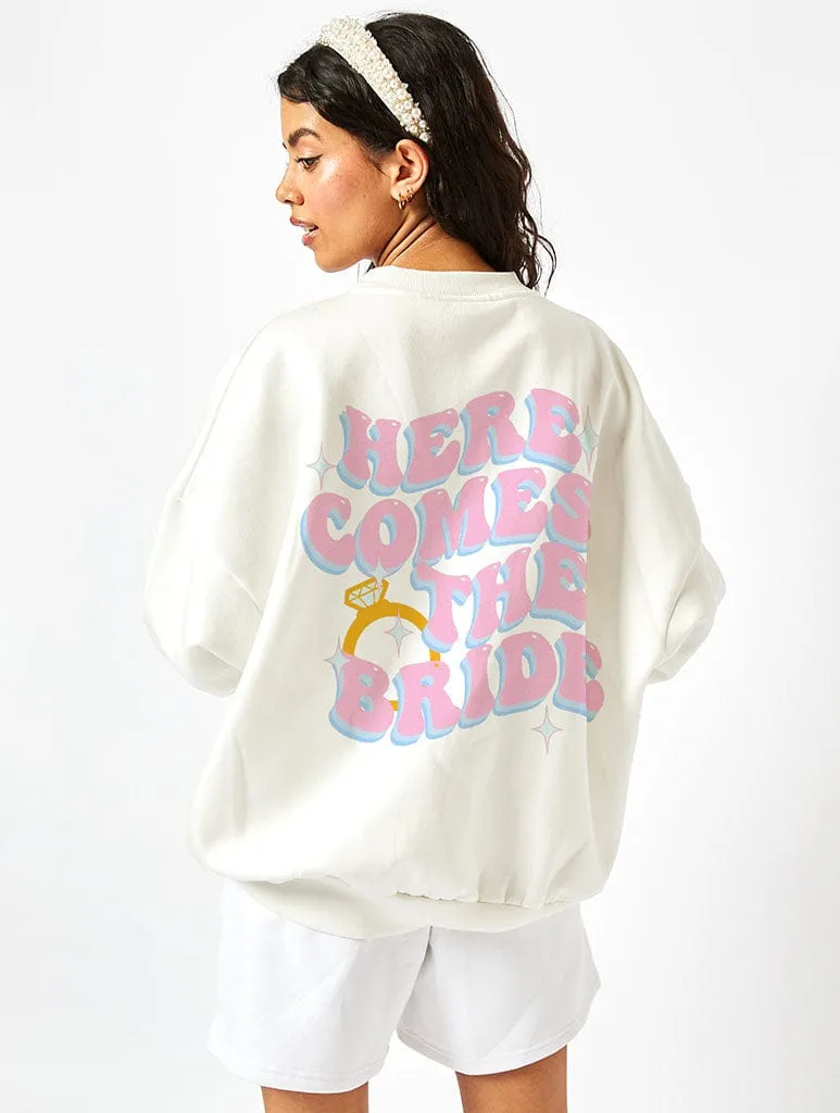 Here Comes The Bride Sweatshirt In Ecru sold by Skinnydip London