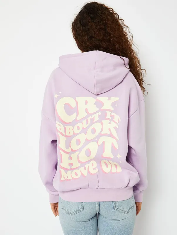 Cry About It Lilac Oversized Hoodie sold by Skinnydip London