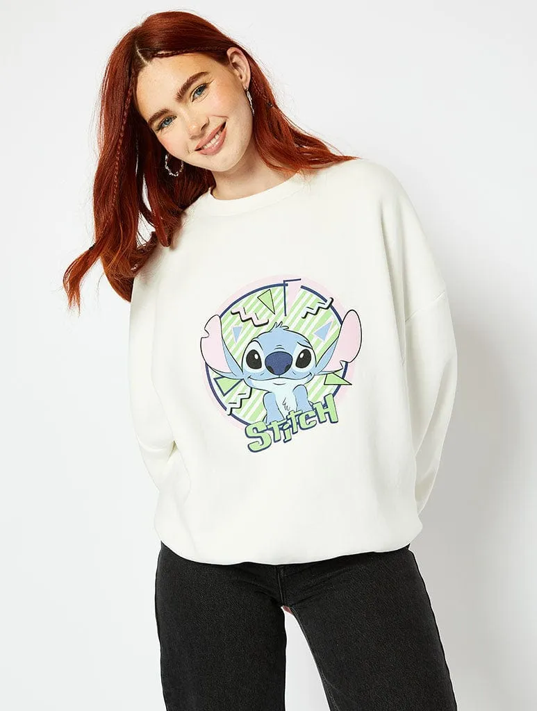 Disney Vintage Style Stitch Graphic Oversized Sweatshirt In Cream sold by Skinnydip London product image thumbnail 2